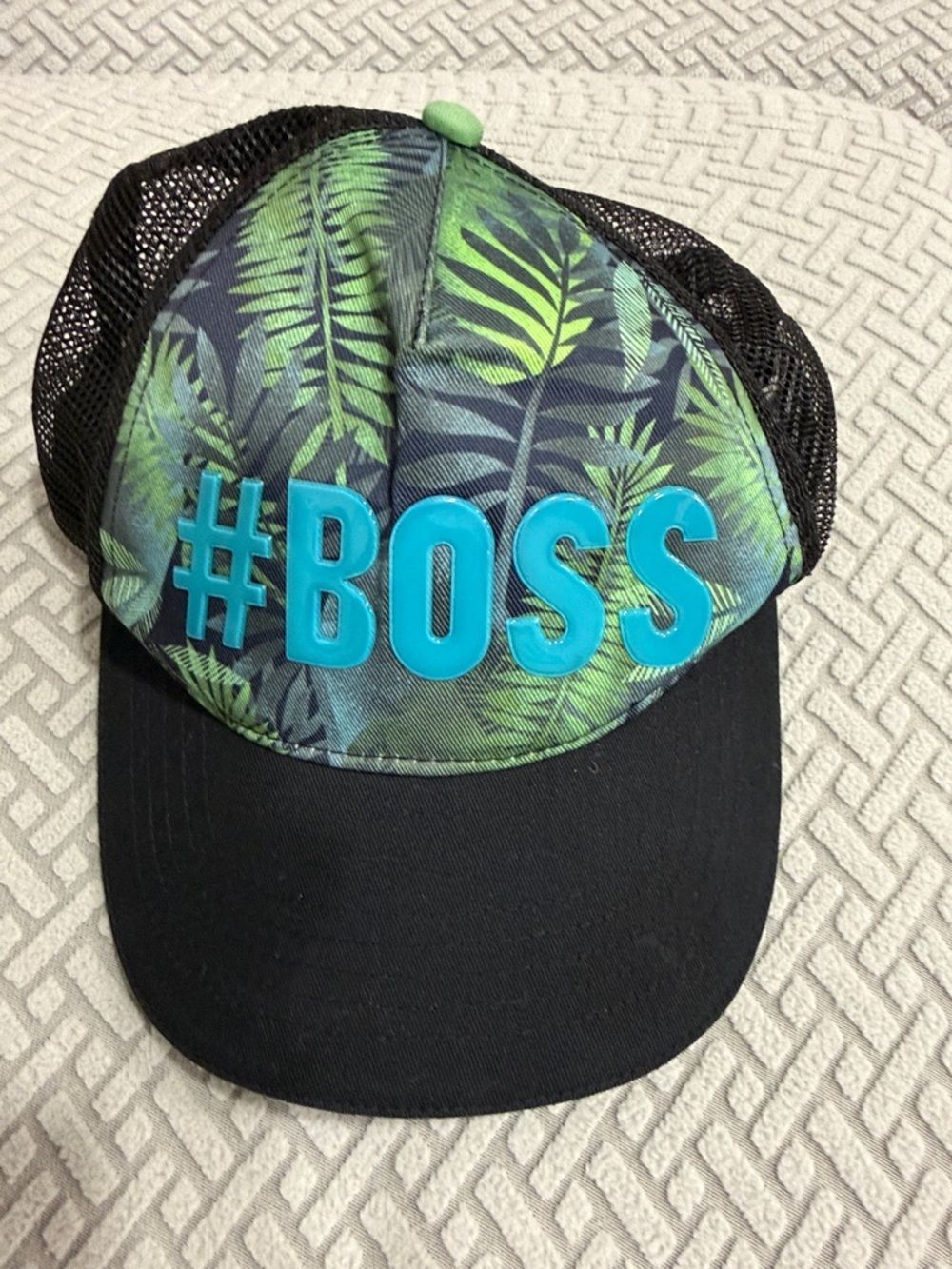 The Children's Place Black & Green Leaf Trucker Hat with Teal #BOSS 100% Cotton